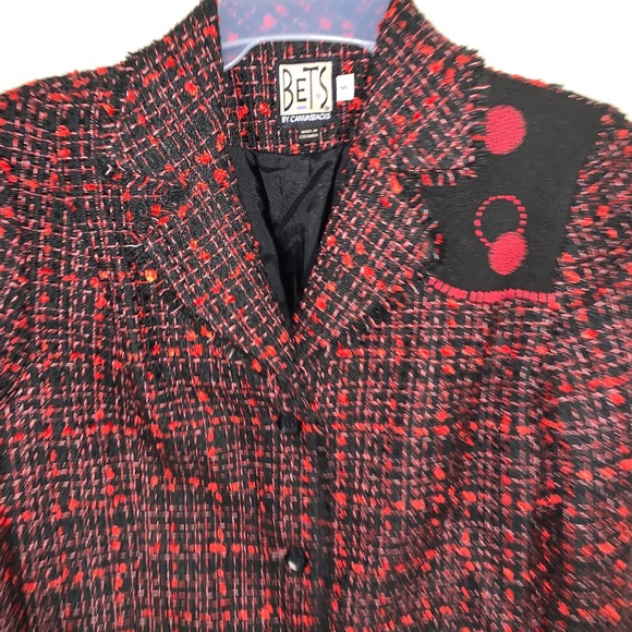 Vintage BETS by Canvasbacks M Woven ArTsY button down jacket Burgundy patchwork - Picture 4 of 7